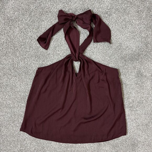 Banana Republic Top Womens Medium Pinot Noir Burgundy Halter Tie Neck Bow Back - Picture 6 of 14